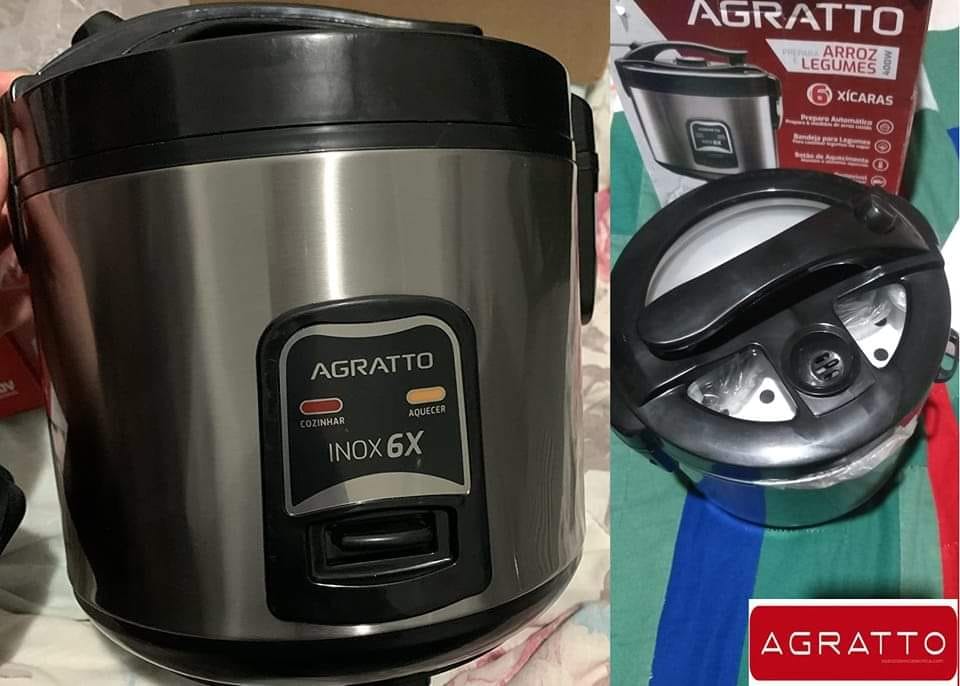 Panela Elétrica De Arroz Agratto Inox Visor Vidro 6 xícaras