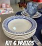 Conjunto com 6 Pratos Biona Donna Grécia Azul/Marfim 24 cm