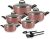 Jogo de Caçarolas 05 Peças Rosé com Tampa de Vidro e Utensílios