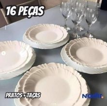 Aparelho de Jantar com Taça 16 Peças Nadir – Redondo Branco Pétala