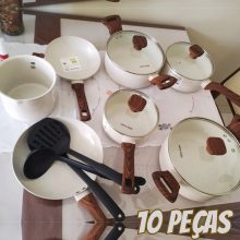 Jogo De Panelas Indução Conjunto 10 Peças Fundo Triplo Pratic Cook Marmol Vanilla Mimo Style