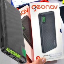 Geonav Power Bank, Carregador Portátil Universal 10.000mAh, 2 portas USB + 1 porta USB-C, Led Indicador de bateria, PB10KBK, Preto