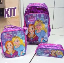 Kit Princesas Mochila de Rodinha + Lancheira Térmica + Estojo Duplo Spector Escolar