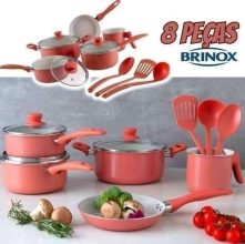 Jogo de Panelas Brinox de Alumínio Rosé 8 Peças Easy