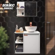 Kit de banheiro armário lateral estilo industrial cor branco com cobre