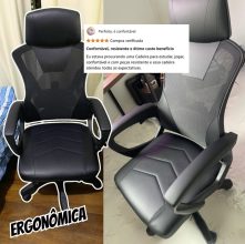 Cadeira Office Presidente Supreme – Cadeira Ergonômica Reclinável – Até120kg, Giratória, Inclinação 12 graus, Encosto com Tela Mesh, Espuma Dupla, Rodas de Duplo Giro – Preta