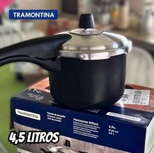 Panela de Pressão Tramontina Vancouver Effect em Alumínio com Revestimento Interno e Externo em Antiaderente Starflon Max Preto 20 cm 4,5 L