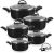 Jogo de Caçarolas 05 Peças Preto com Tampa de Vidro e Utensílios
